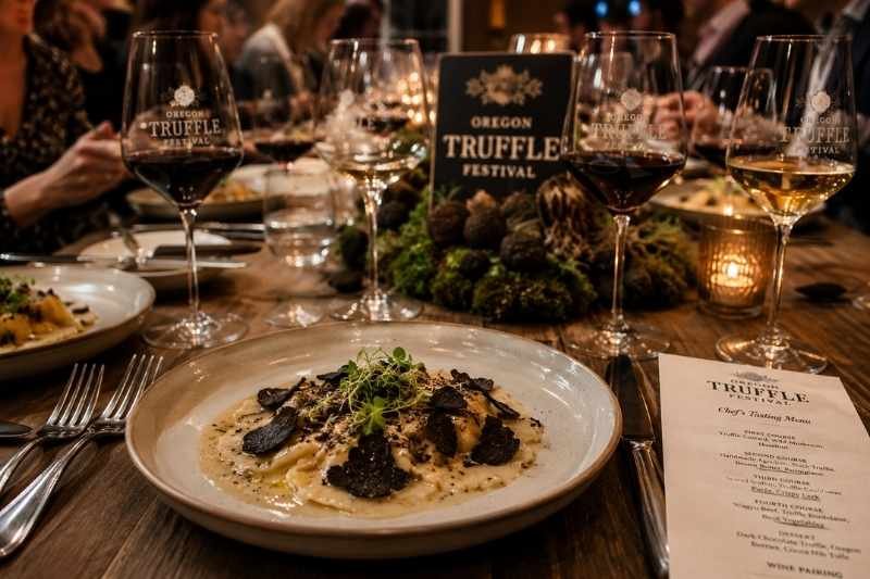 Gourmet multi-course chef dinner with wine pairing at Oregon Truffle Festival Gourmet multi-course chef dinner with wine pairing at Oregon Truffle Festival