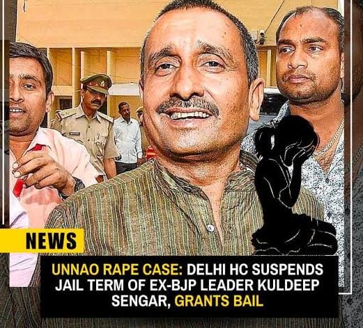 Unnao Rape Case: Convicted BJP MLA Kuldeep Sengar’s Life Sentence Suspended by Delhi High Court