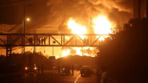 An Israeli attack hit an oil depot in Tehran, causing a very large fire to spread